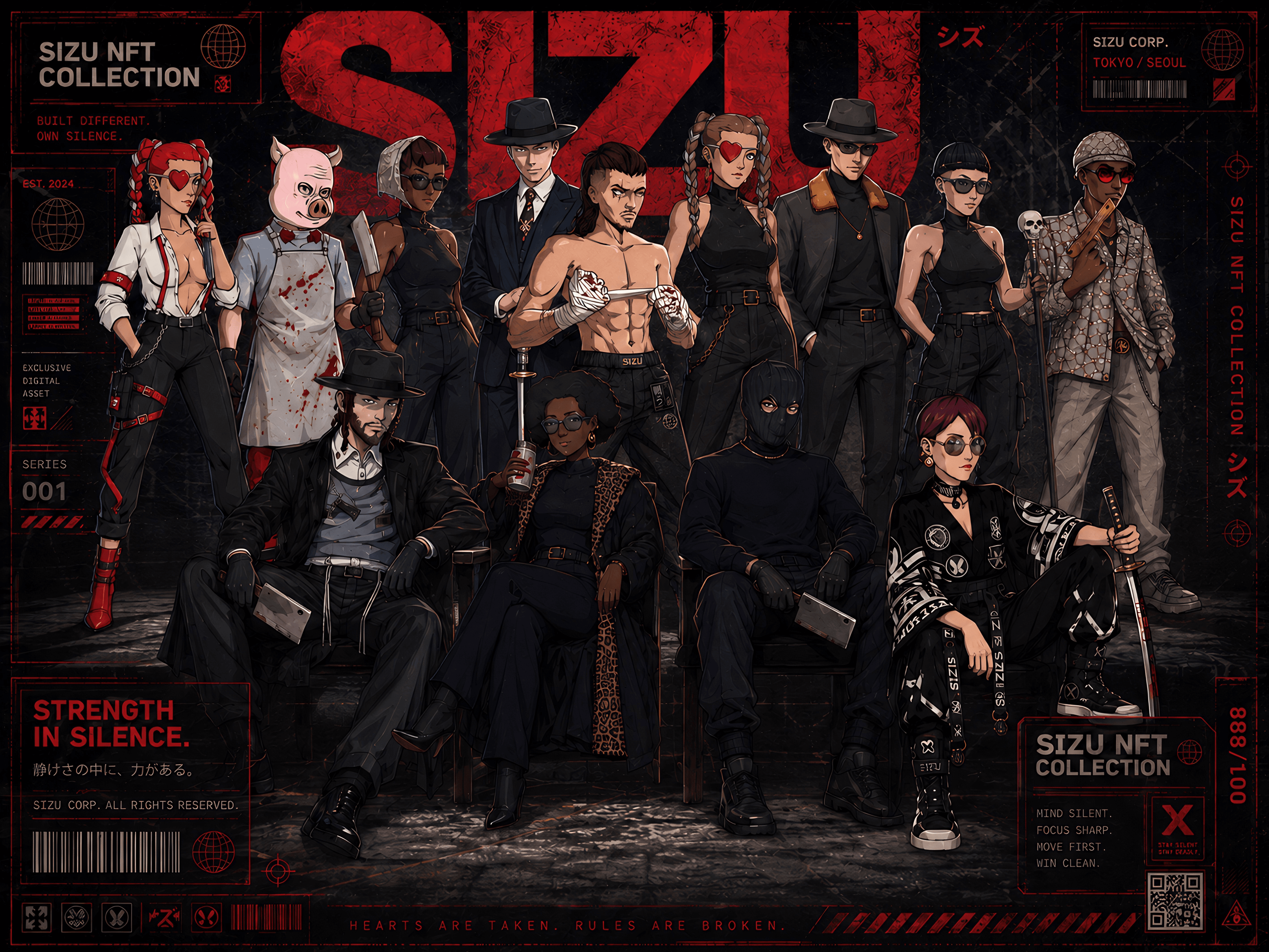 SIZU NFT Collection promotional art — character lineup with SIZU branding