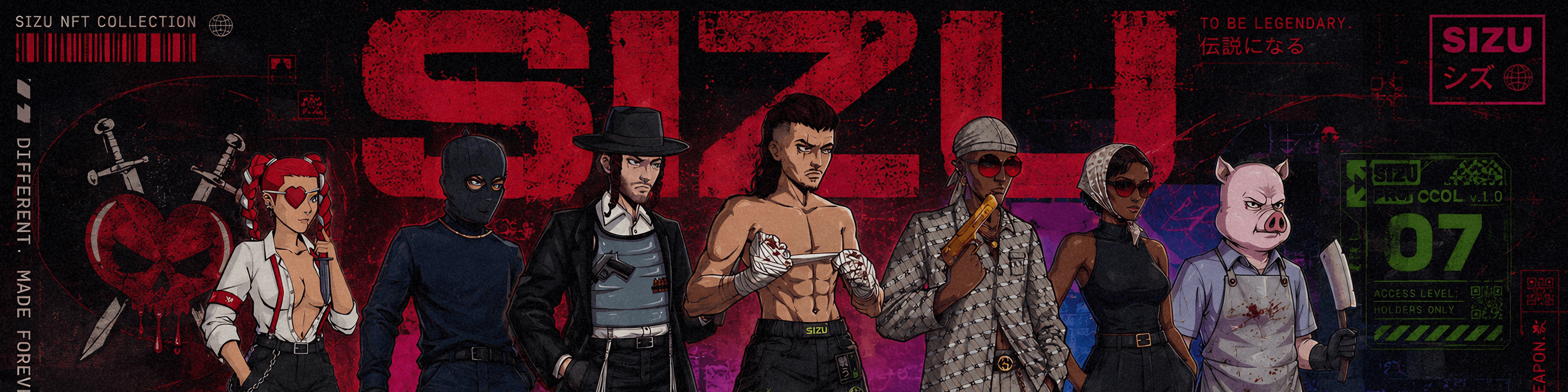 SIZU NFT COLLECTION — character lineup and branding banner